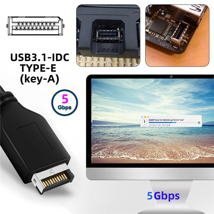 U3-084-EF Single 19 / 20Pin Header to USB 3.0 20Pin + Type-E Dual Ports Female PCBA Type Adapter Splitter HUB 5Gbps
