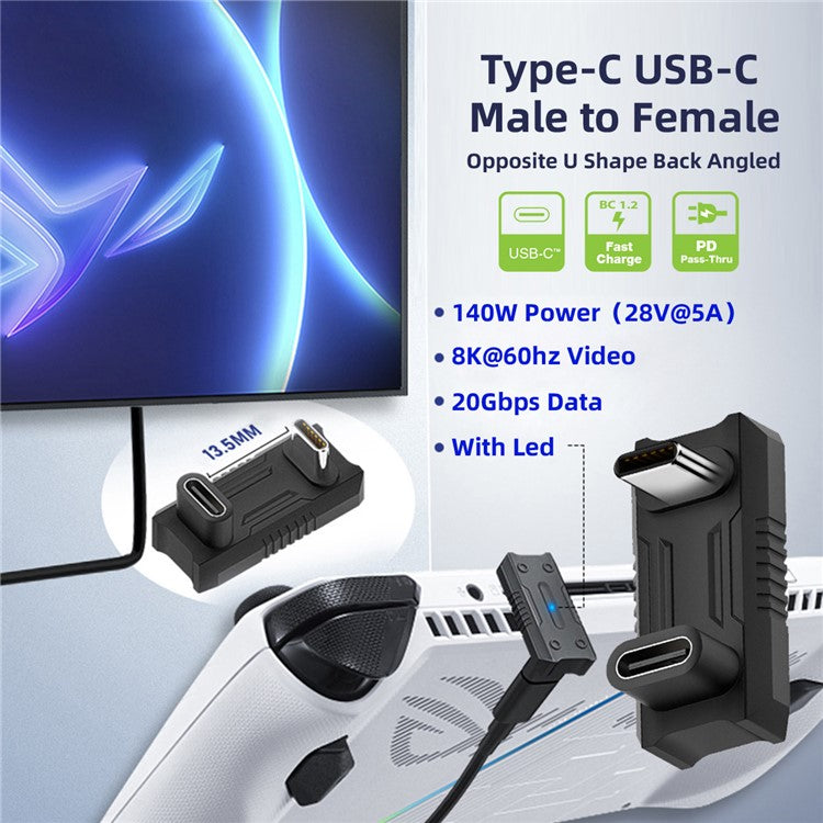 UC-068-OU USB-C Male to Female Power Data Video Adapter Opposite U Shape Back Angled Converter (13.5mm Distance Space)