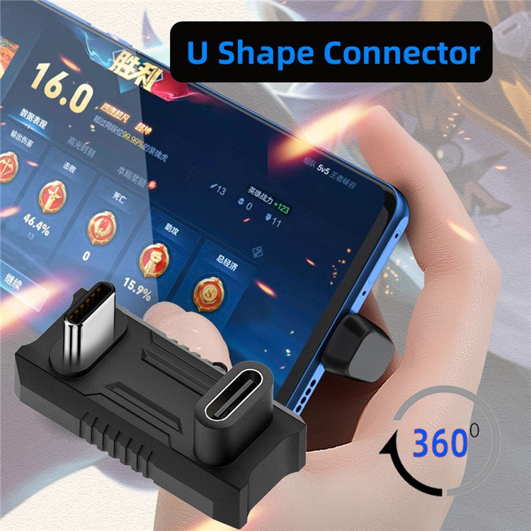 UC-068-OU USB-C Male to Female Power Data Video Adapter Opposite U Shape Back Angled Converter (13.5mm Distance Space)