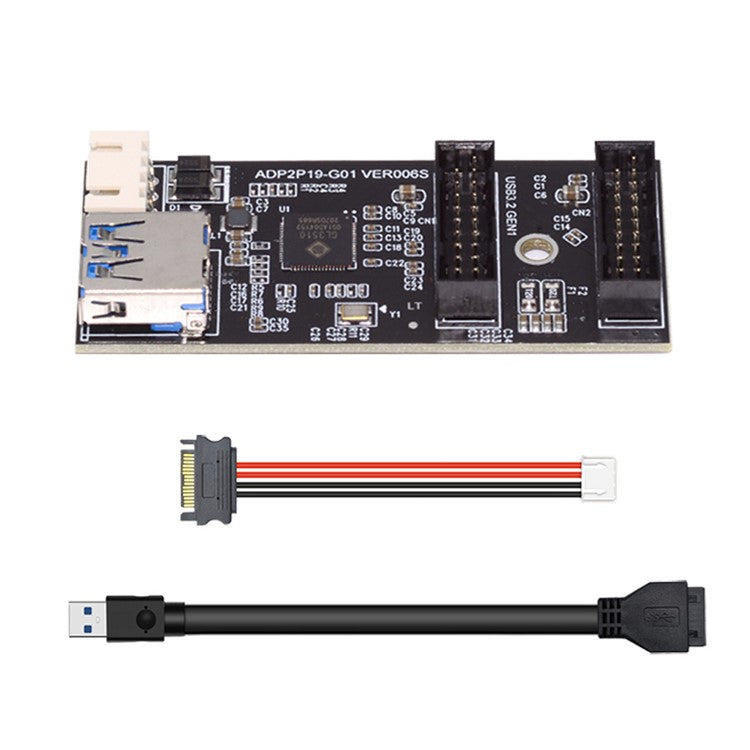 U3-084-AF Single 19 / 20Pin Header to USB 3.0 19 / 20Pin Dual Ports Female PCBA Type Adapter 5Gbps Motherboard Connector