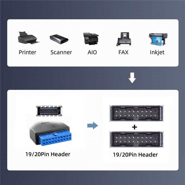 U3-084-AF+UC-117 5Gbps Type-E 19 / 20Pin Header to USB 3.0 19 / 20Pin Dual Ports Female PCBA Type Adapter Splitter HUB
