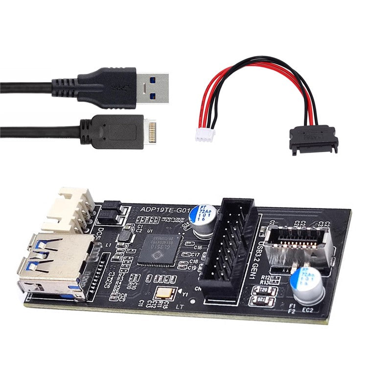 U3-084-EF+UC-117 5Gbps Type-E 19 / 20Pin Header to USB 3.0 20Pin & Type-E Dual Ports Female PCBA Type Adapter Splitter HUB