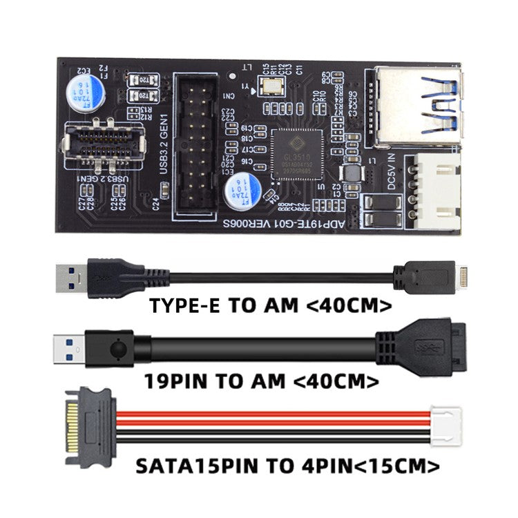 U3-084-EF+UC-117 5Gbps Type-E 19 / 20Pin Header to USB 3.0 20Pin & Type-E Dual Ports Female PCBA Type Adapter Splitter HUB