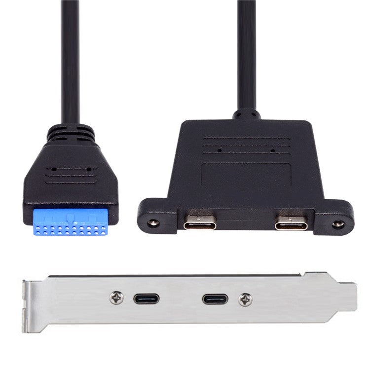 UC-020-CC USB3.0 Motherboard 19 / 20Pin to USB-C Type-C Dual Ports Female PCI-E Back Panel 5Gbps Cable