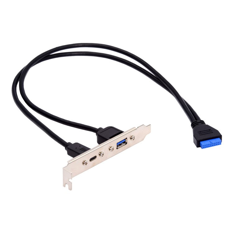 UC-020-AC USB3.0 Motherboard 19 / 20Pin to USB-C Type-C & USB 3.0 Dual Ports Female PCI-E Back Panel 5Gbps Cable