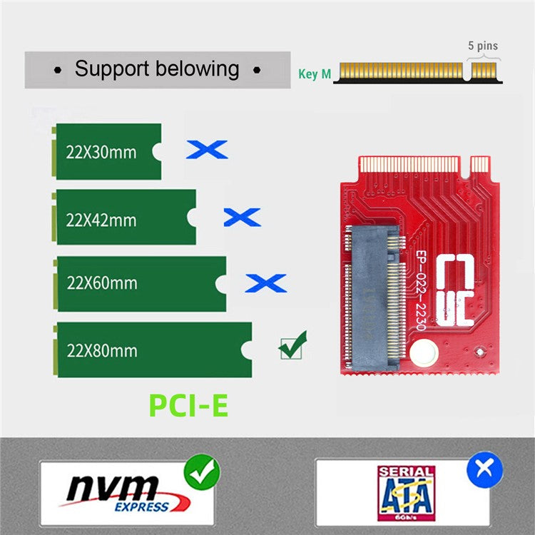 EP-022-2230MM NVME M-Key 22x30mm to 22x80mm NGFF Extension SSD Upgrade Adapter Compatible with ROG Ally Gaming