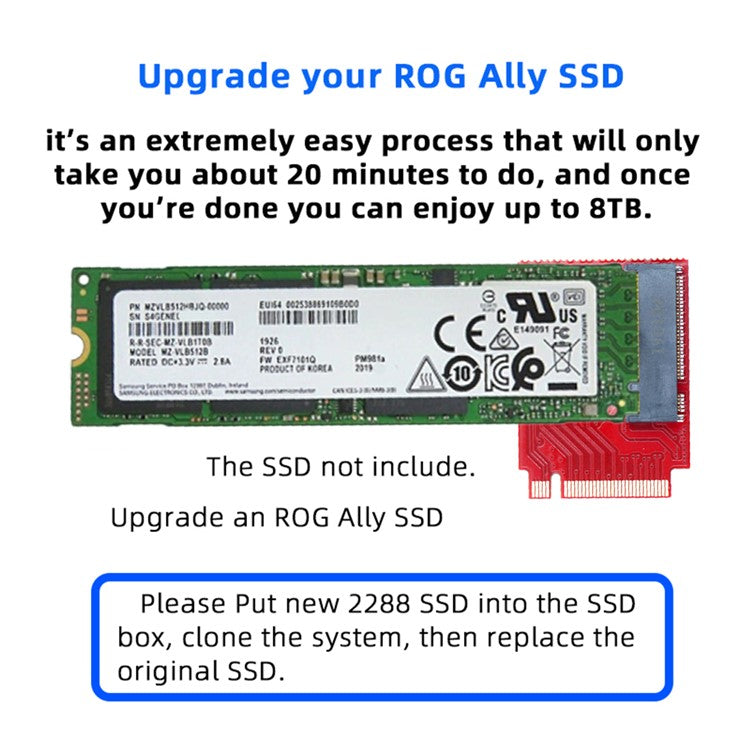 EP-022-2230MM NVME M-Key 22x30mm to 22x80mm NGFF Extension SSD Upgrade Adapter Compatible with ROG Ally Gaming