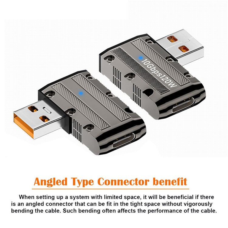 UC-029-TC002 USB 3.1 Type C Female to USB 3.0 Type-A Male 90 Degree Left Angled Flat Type 10Gbps Data 120W Power Adapter