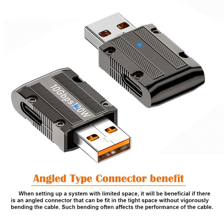 UC-029-TC004 USB 3.1 Type C Female Left Angled to USB 3.0 Type-A Male Straight Type 10Gbps 120W Power Adapter