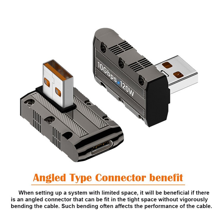 UC-029-TC006 USB 3.1 Type C Female to USB 3.0 Type-A Male 90 Degree Left Angled 10Gbps 120W Mini Power Adapter