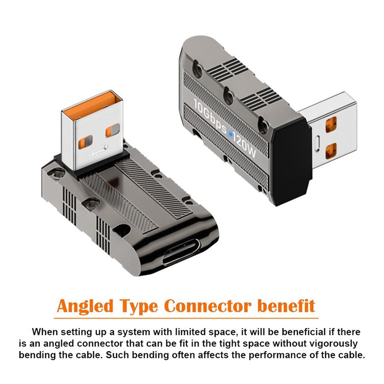 UC-029-TC008 USB 3.1 Type C Female to USB 3.0 Type-A Male 90 Degree Up Angled Type Power Adapter 10Gbps 120W Mini Converter