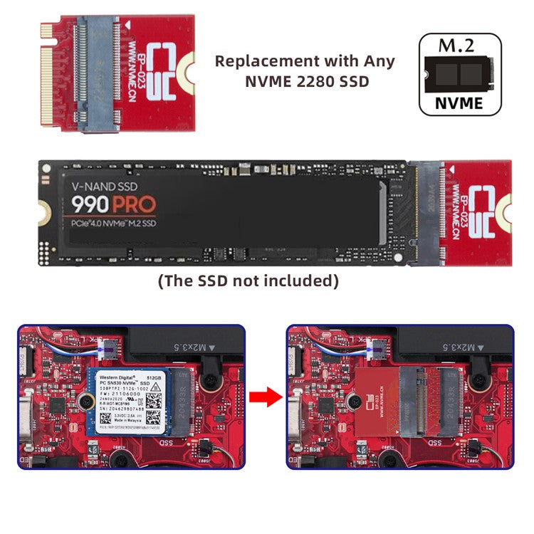 EP-023 NVME M-Key 22x30mm to 22x80mm NGFF Extension SSD Upgrade Adapter Compatible with ROG Flow X13 Gamings Laptop