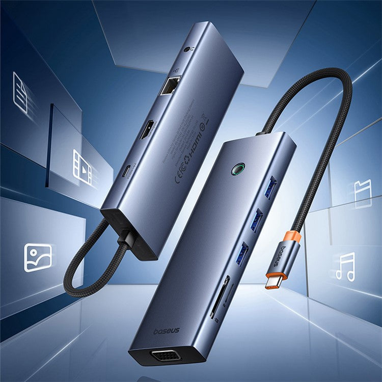 BASEUS UItraJoy Series 10-Port HUB Adapter USB-C Docking Station Type-C to HD / VGA / USB3.0 / PD / RJ45 / SD / TF / 3.5mm, Dark Grey