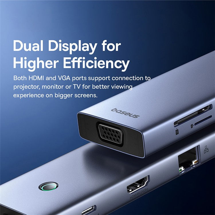 BASEUS UItraJoy Series 10-Port HUB Adapter USB-C Docking Station Type-C to HD / VGA / USB3.0 / PD / RJ45 / SD / TF / 3.5mm, Dark Grey