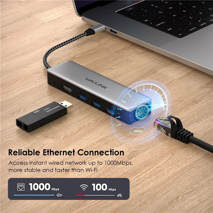 WAVLINK UHP3413 6-in-1 Hub Adapter USB-C Docking Station Support 4K / 100W for MacBook Pro / Air / Thunderbolt 3 / Type-C Devices