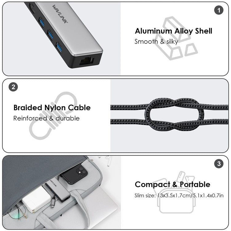 WAVLINK UHP3413 6-in-1 Hub Adapter USB-C Docking Station Support 4K / 100W for MacBook Pro / Air / Thunderbolt 3 / Type-C Devices