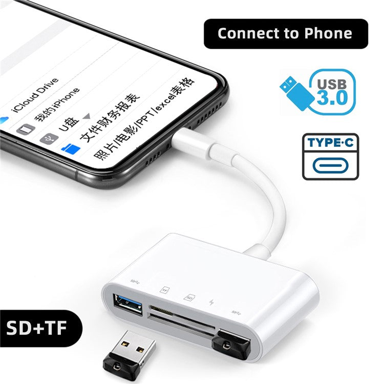 UC-155-SD005 5-in-1 USB 2.0 Type C USB-C to SD+TF+Dual USB3.0 Female Card Reader PD 27W Adapter