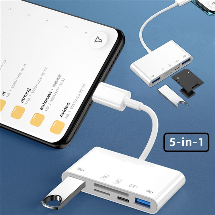 UC-155-SD005 5-in-1 USB 2.0 Type C USB-C to SD+TF+Dual USB3.0 Female Card Reader PD 27W Adapter