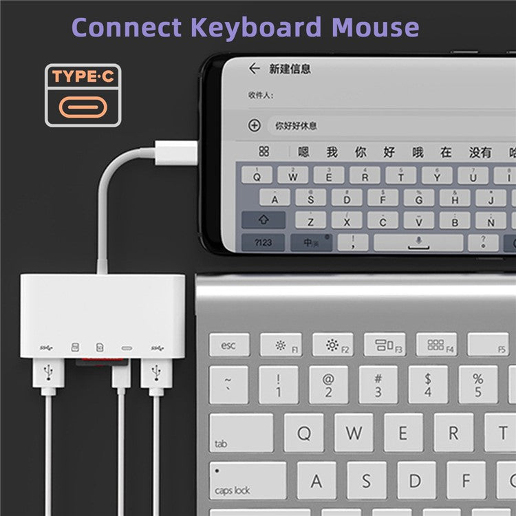 UC-155-SD005 5-in-1 USB 2.0 Type C USB-C to SD+TF+Dual USB3.0 Female Card Reader PD 27W Adapter