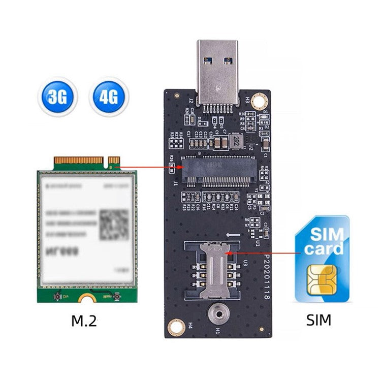 EP-026 NGFF M.2 Key-B WWAN to USB 3.0 Adapter Riser Card with SIM Slot for 3G / 4G / 5G LTE Wireless Module Modem Card
