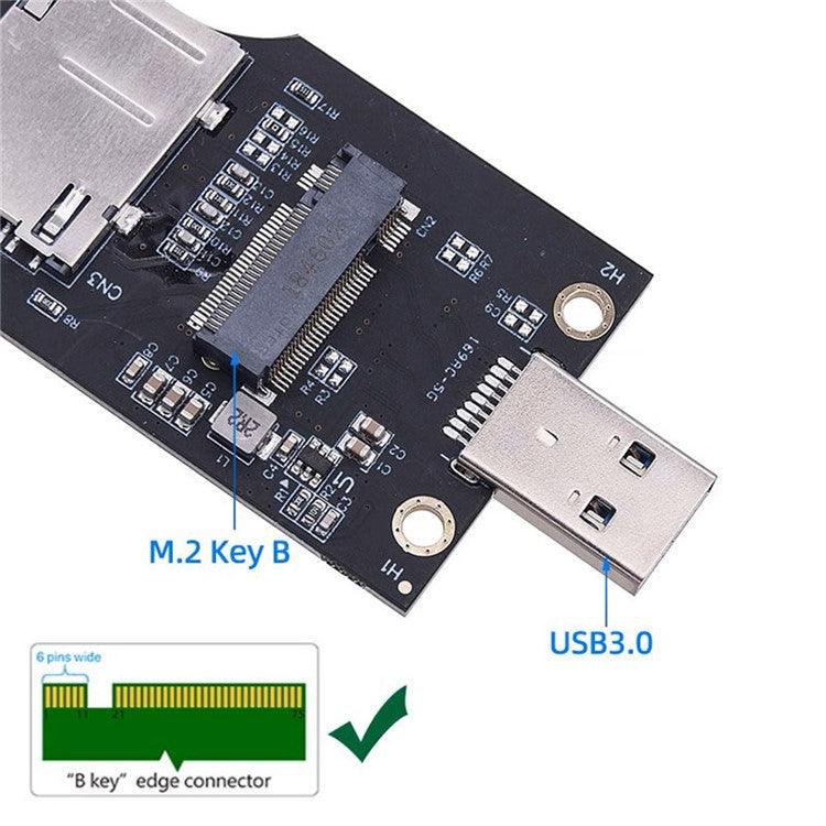 EP-026 NGFF M.2 Key-B WWAN to USB 3.0 Adapter Riser Card with SIM Slot for 3G / 4G / 5G LTE Wireless Module Modem Card