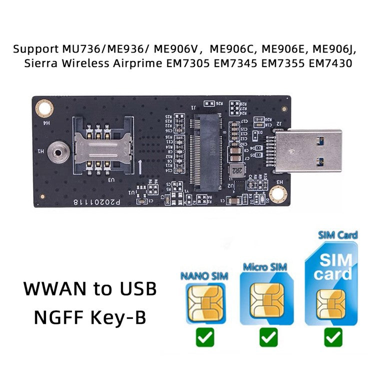 EP-026 NGFF M.2 Key-B WWAN to USB 3.0 Adapter Riser Card with SIM Slot for 3G / 4G / 5G LTE Wireless Module Modem Card