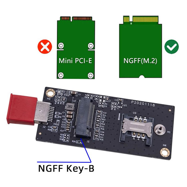 EP-026 NGFF M.2 Key-B WWAN to USB 3.0 Adapter Riser Card with SIM Slot for 3G / 4G / 5G LTE Wireless Module Modem Card