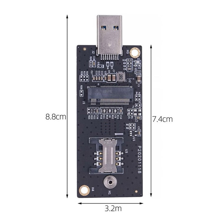 EP-026 NGFF M.2 Key-B WWAN to USB 3.0 Adapter Riser Card with SIM Slot for 3G / 4G / 5G LTE Wireless Module Modem Card