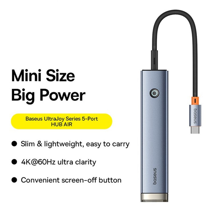 BASEUS BS-OH165 UltraJoy Series 5-Port HUB AIR 5-In-1 Multi-Port Adapter to HD 4K, 2xUSB 3.0, PD, RJ45