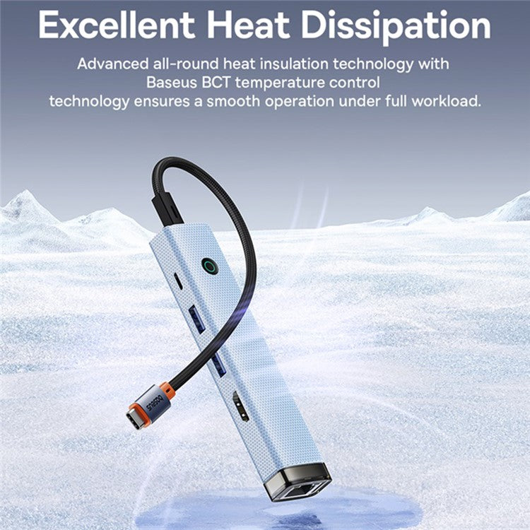 BASEUS BS-OH165 UltraJoy Series 5-Port HUB AIR 5-In-1 Multi-Port Adapter to HD 4K, 2xUSB 3.0, PD, RJ45