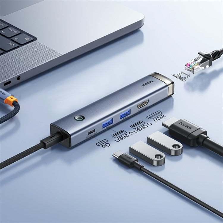 BASEUS BS-OH165 UltraJoy Series 5-Port HUB AIR 5-In-1 Multi-Port Adapter to HD 4K, 2xUSB 3.0, PD, RJ45
