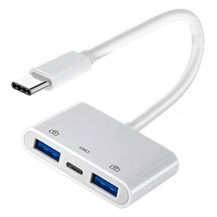UC-155-TC003 Type C to Dual Type-A USB3.0 Female with PD Power Charge Adapter Compatible with Laptop Tablet Phone