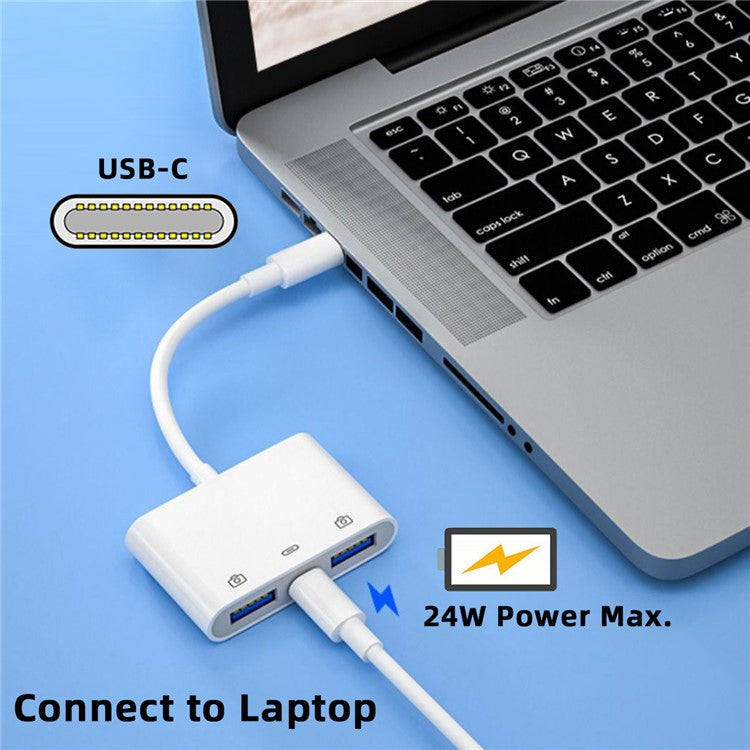 UC-155-TC003 Type C to Dual Type-A USB3.0 Female with PD Power Charge Adapter Compatible with Laptop Tablet Phone