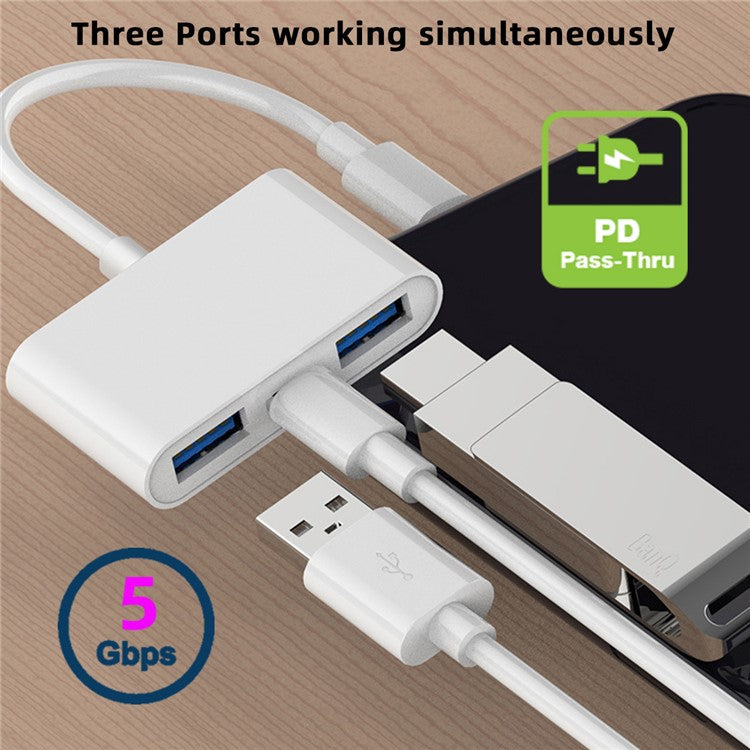UC-155-TC003 Type C to Dual Type-A USB3.0 Female with PD Power Charge Adapter Compatible with Laptop Tablet Phone
