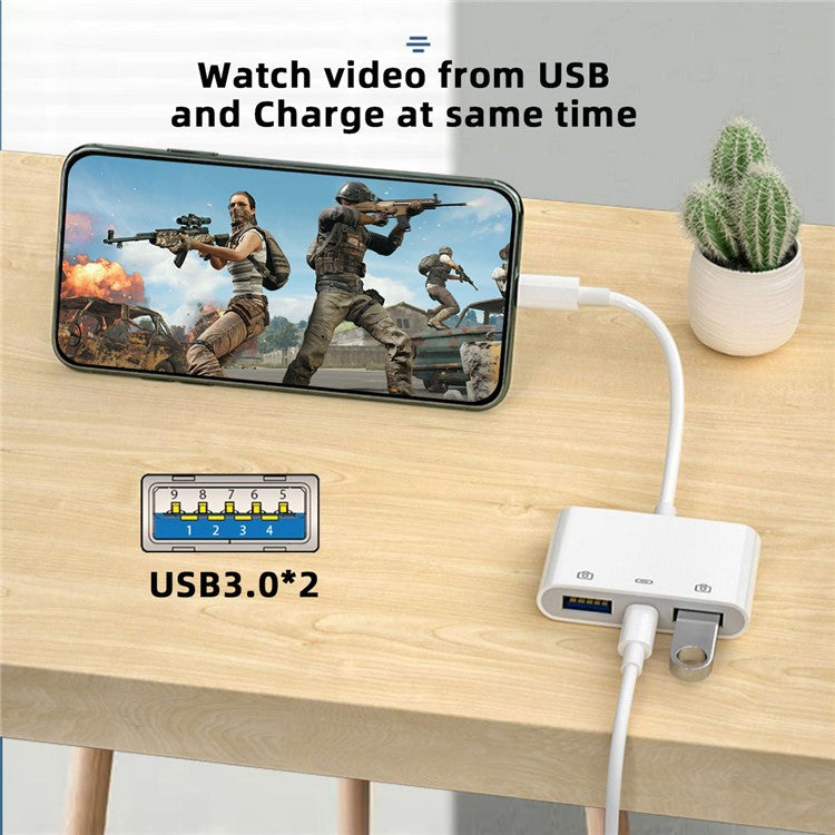 UC-155-TC003 Type C to Dual Type-A USB3.0 Female with PD Power Charge Adapter Compatible with Laptop Tablet Phone