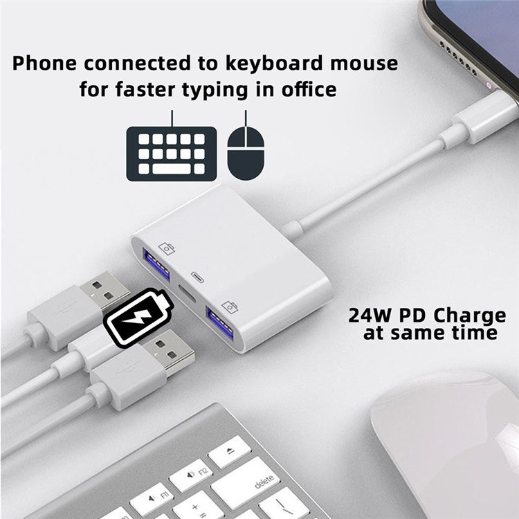 UC-155-TC003 Type C to Dual Type-A USB3.0 Female with PD Power Charge Adapter Compatible with Laptop Tablet Phone