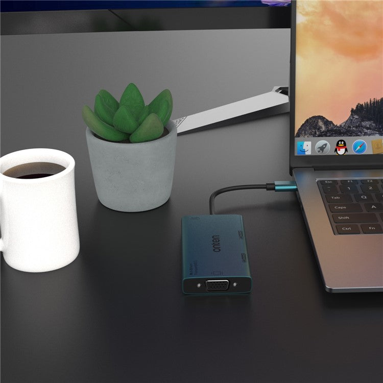 ONTEN M206 4-in-1 USB-C Hub Adapter Type-C to Dual HD+VGA+3.5mm Video Converter Support 4K / 60Hz