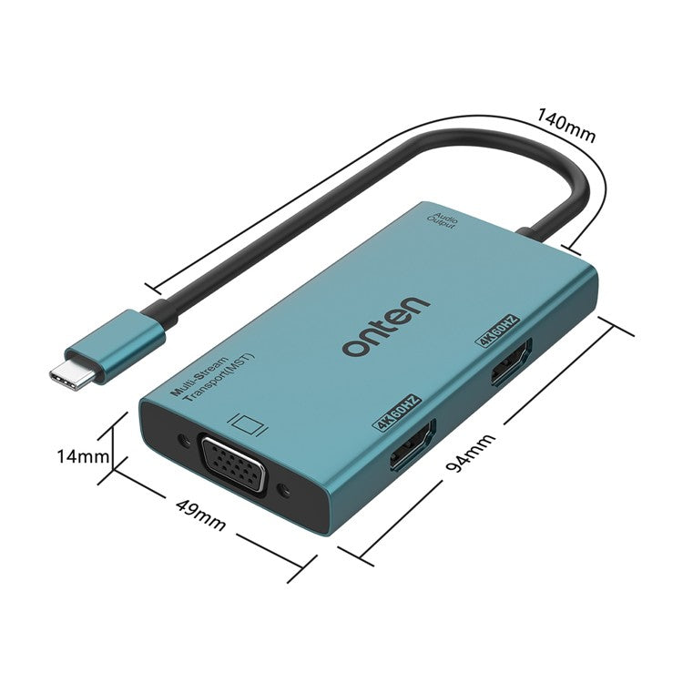 ONTEN M206 4-in-1 USB-C Hub Adapter Type-C to Dual HD+VGA+3.5mm Video Converter Support 4K / 60Hz