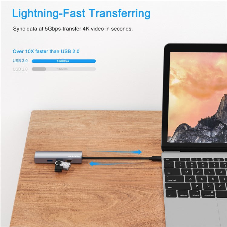 WAVLINK WL-UHP3408 4-in-1 Type-C to HD+2xUSB3.0+Gigabit RJ45 Docking Station USB Hub Adapter