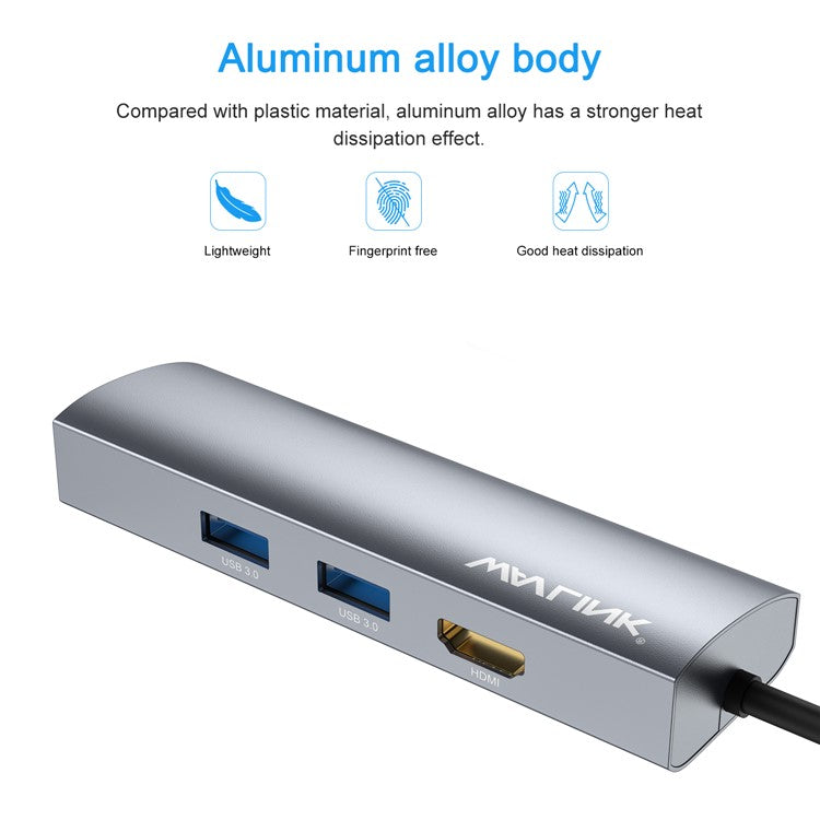 WAVLINK WL-UHP3408 4-in-1 Type-C to HD+2xUSB3.0+Gigabit RJ45 Docking Station USB Hub Adapter