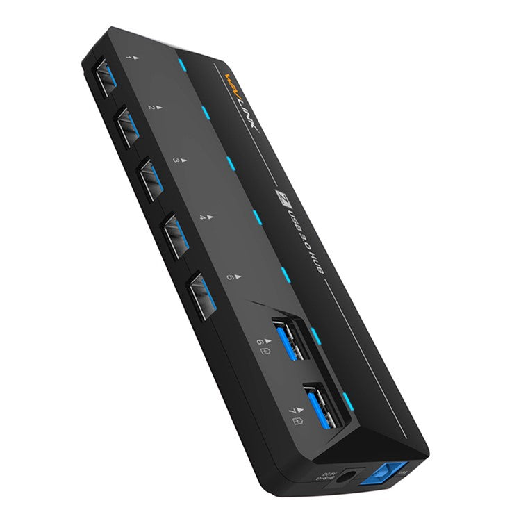 WAVLINK WL-UH3073D SuperSpeed USB3.0 Hub Adapter 7-Port Docking Station with Individual Power Button - UK Plug