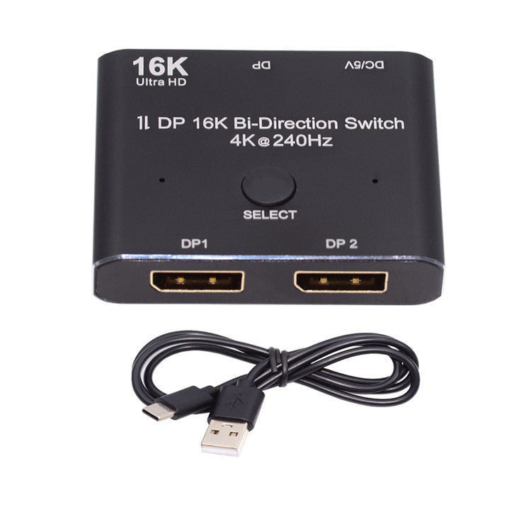 DP-030-16K DP DisplayPort 2.0 Bi-Direction 2x1 Switch Hub Support HDCP SST Extended 16K / 60hz 4K / 240hz Converter