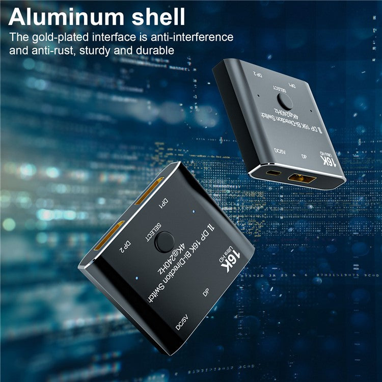 DP-030-16K DP DisplayPort 2.0 Bi-Direction 2x1 Switch Hub Support HDCP SST Extended 16K / 60hz 4K / 240hz Converter