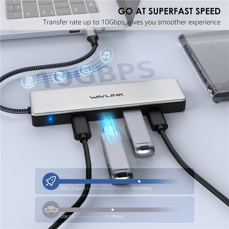 WAVLINK WL-UHP3411 4-in-1 Type-C to 4 USB-C 3.2 Gen2 Ports Adapter 10G Data Transfer Hub