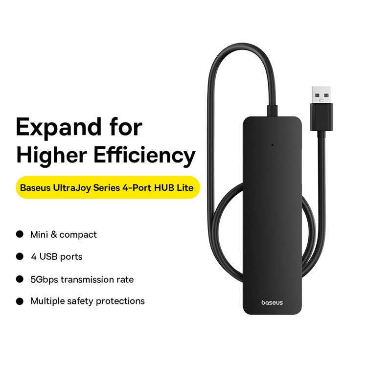 BASEUS UltraJoy Series HUB Lite 150CM Cable USB Adapter to 4 x USB 3.0 Support 5Gbps Transfer Rate - Black