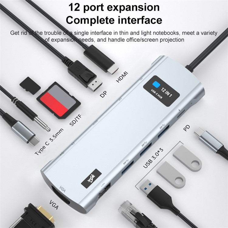 Z261 USB3.1 to PD+USB3.0x3+Type-C+SD / TF+RJ45+3.5mm+DP+HD+VGA 12-in-1 Hub