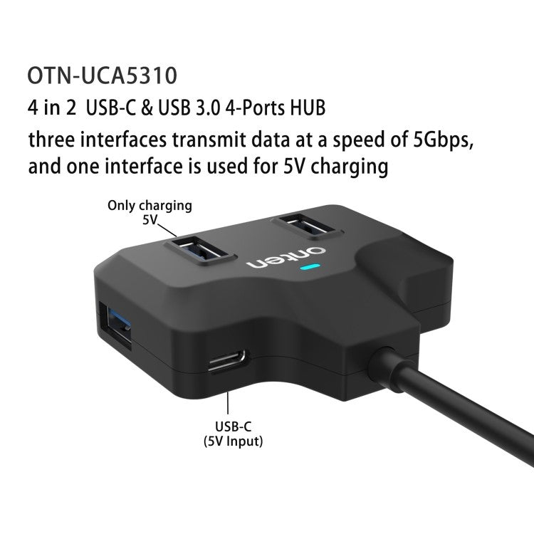 ONTEN OTN-UCA2310 USB3.0+USB2.0 4 Ports Type-C Hub with 0.5m Cable
