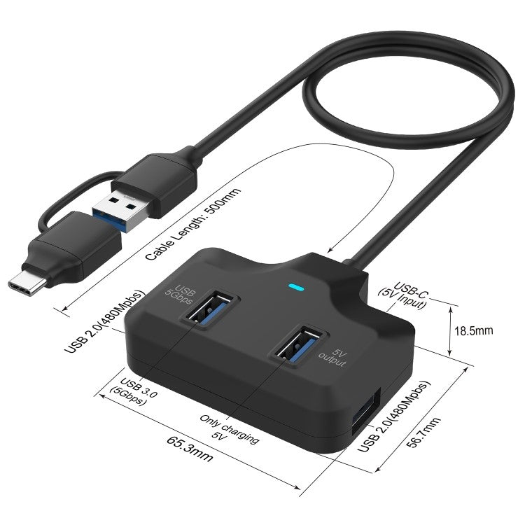 ONTEN OTN-UCA2310 USB3.0+USB2.0 4 Ports Type-C Hub with 0.5m Cable