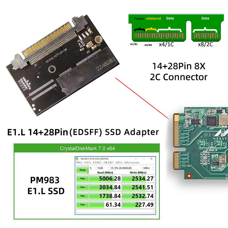 SF-072-2C EDSFF-2C Interface E1L 14+28P SSD to U.2 SFF-8639 Adapter