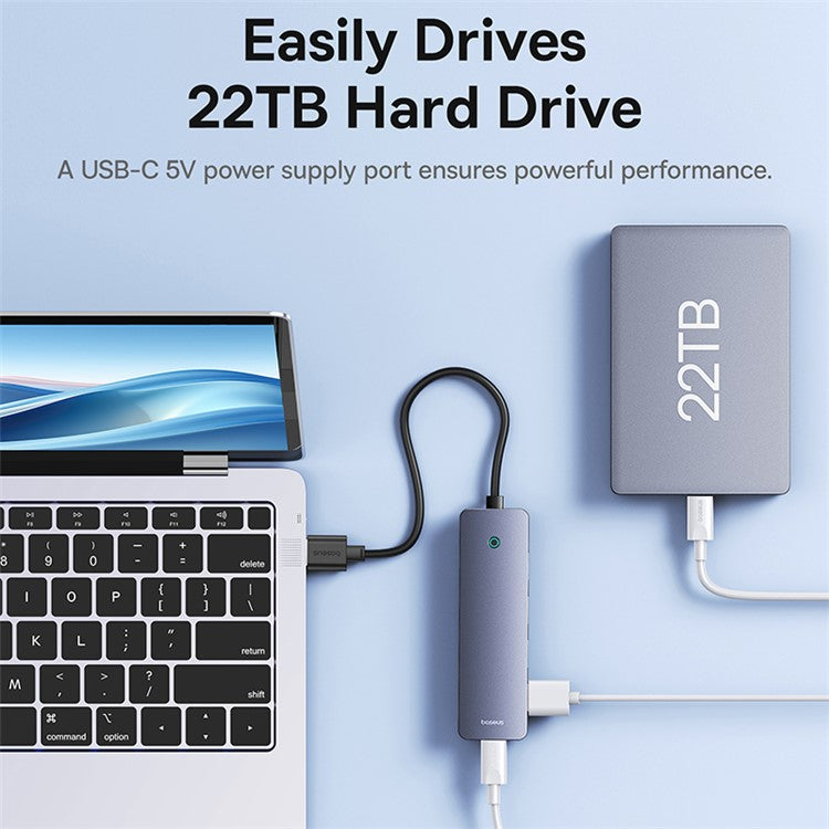 BASEUS UltraJoy Series BS-OH080 15cm 4-Port USB3.0 HUB Lite Portable Docking Station with Type-C 5V, Dark Grey